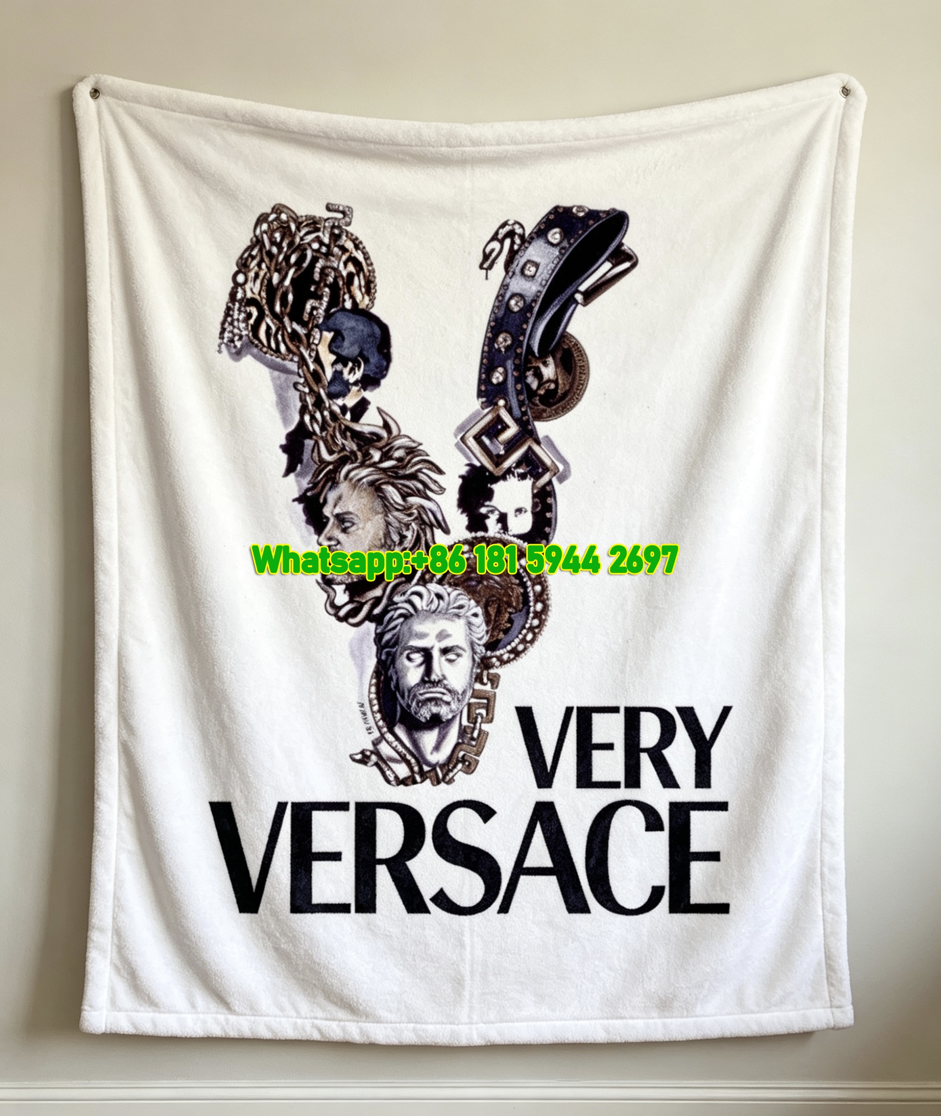 Off White Black and Brown Very Versace Artistic V Logo Fleece Throw Blanket IMG_1365